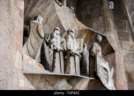 La facciata della Passione scultura della Sagrada Familia Bacelona Foto Stock