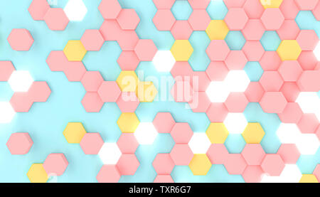 3D render image di uno sfondo geometrico con forme esagonali nella piana di stile dei laici Foto Stock