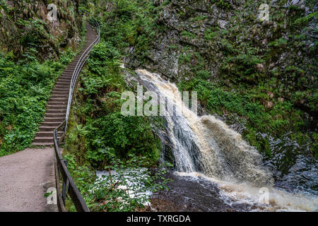 Cascata con il ponte in corrispondenza di cascate Allerheiligen cascata nella foresta nera, Germania Foto Stock