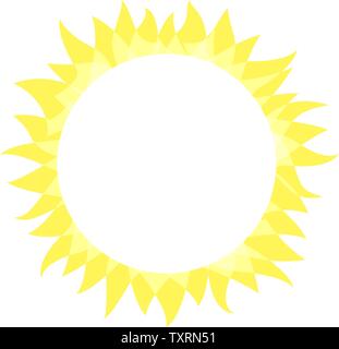 Icona di sun. Sunny luminoso forma circolare con raggi. Estate il sole risplendere, piatto semplice modello di logo, concept design. Illustrazione Vettoriale su bianco Illustrazione Vettoriale