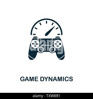 Simbolo dell'icona del vettore dinamica di gioco. Segno creativo dalla collezione di icone di gamification. Icona dinamica di gioco piatta per computer e dispositivi mobili Illustrazione Vettoriale