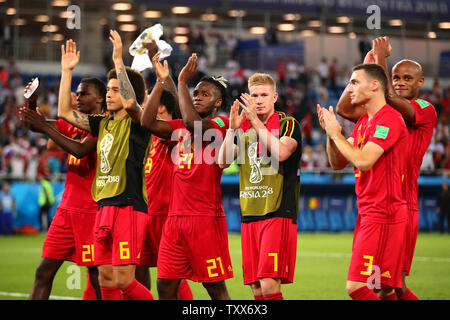 Belgio salutare i loro sostenitori in seguito al 2018 Coppa del Mondo FIFA Gruppo G corrispondono a Kaliningrad Stadium di Kaliningrad, Russia il 28 giugno 2018. Il Belgio ha vinto la partita 1-0. Foto di Chris Brunskill/UPI Foto Stock