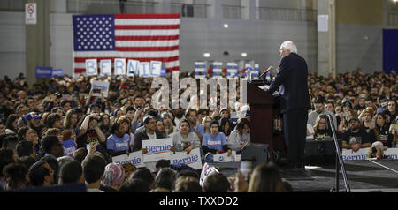 Il Sen. Bernie Sanders parla al secondo evento della sua campagna presidenziale per il 2020 elezione a Navy Pier a Chicago il 3 marzo 2019. Foto di Kamil Krzaczynski/UPI Foto Stock