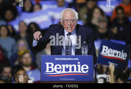 Il Sen. Bernie Sanders parla al secondo evento della sua campagna presidenziale per il 2020 elezione a Navy Pier a Chicago il 3 marzo 2019. Foto di Kamil Krzaczynski/UPI Foto Stock