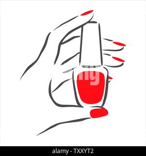 Vettore disegnati a mano illustrazione di manicure e smalto per unghie su Mani donna Illustrazione Vettoriale