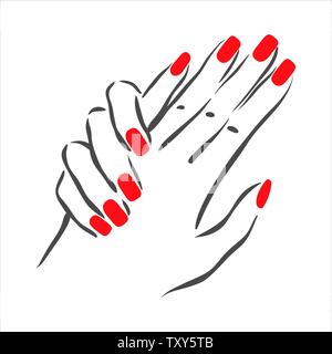 Vettore disegnati a mano illustrazione di manicure e smalto per unghie su Mani donna Illustrazione Vettoriale