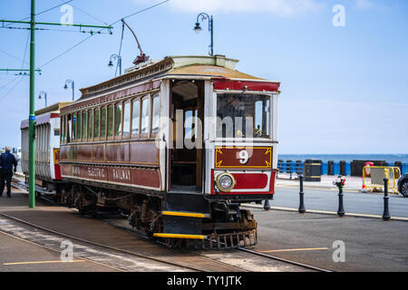Laxey, Isola di Man, 15 giugno 2019. La Manx elettrica ferroviaria è un elettrico interurbano di collegamento tranviario Douglas, Laxey e Ramsey nell'Isola di Man Foto Stock