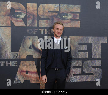 Tom Felton, un membro del cast in motion picture sci-fi thriller 'luogo di il pianeta delle scimmie", arriva per la premiere del film in corrispondenza di Grauman's Chinese Theatre di Los Angeles il 28 luglio 2011. UPI/Jim Ruymen Foto Stock