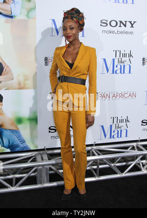 Yaya DaCosta arriva sul tappeto rosso durante la premiere del film "pensare come un uomo' all'apertura del Pan African Film Festival di Arte e al Arclight Glossari Affini Cupola della sezione di Hollywood di Los Angeles il 9 febbraio 2012. UPI/David Silpa Foto Stock