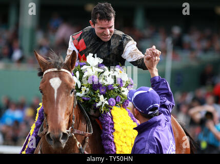 Il Texas Red cavalcato da Kent Desormeaux vince il Breeders Cup capretti al 2014 Breeders Cup Campionati del Mondo a Santa Anita Park in Arcadia, California il 1 novembre 2014. UPI/Jonathan Alcorn Foto Stock