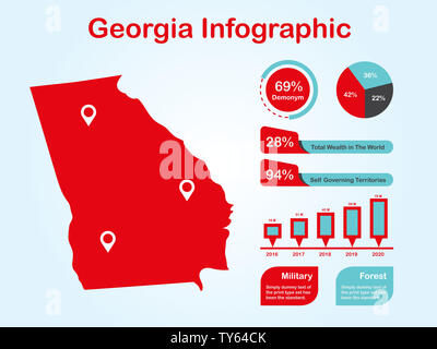 Stato della Georgia (USA) Mappa con set di elementi infografico in colore rosso alla luce dello sfondo. Informazioni moderno elemento di grafica per il tuo design. Foto Stock