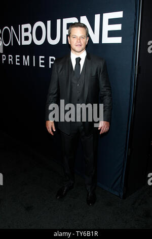 Membro del cast Matt Damon assiste la premiere del film thriller 'Jason Bourne' al Caesars Palace a Las Vegas, Nevada sulla luglio 18, 2016. Trama: Jason Bourne, ora ricordare che egli è veramente, cerca di scoprire le verità nascoste riguardo al suo passato. Foto di James Atoa/UPI Foto Stock