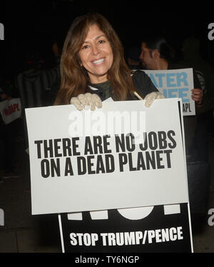 Un gruppo di dimostranti si riuniscono per rally contro il presidente Donald Trump's azioni a sostegno del Dakota Accesso e Keystone condotte presso l'edificio federale in The Westwood sezione di Los Angeles il 24 gennaio 2017. Foto di Jim Ruymen/UPI Foto Stock