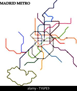 Mappa della metropolitana di Madrid, la metropolitana, il modello della città di schema di trasporto per strada della metropolitana. Illustrazione Vettoriale