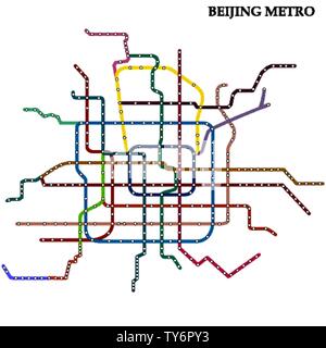 Mappa della metropolitana di Pechino, la metropolitana, il modello della città di schema di trasporto per strada della metropolitana. Illustrazione Vettoriale