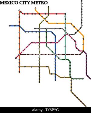 Mappa della metropolitana di Città del Messico, la metropolitana, il modello della città di schema di trasporto per strada della metropolitana. Illustrazione Vettoriale