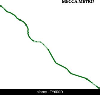 Mappa di La Mecca metro, alla metropolitana, Modello di città di schema di trasporto per strada della metropolitana. Illustrazione Vettoriale