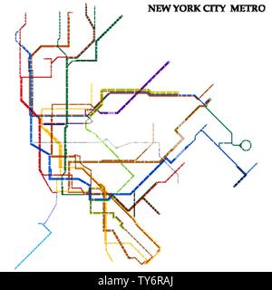 Mappa della città di New York Metro, alla metropolitana, Modello di città di schema di trasporto per strada della metropolitana. Illustrazione Vettoriale