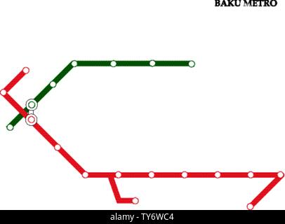 Mappa della metropolitana di Beku, alla metropolitana, Modello di città di schema di trasporto per strada della metropolitana. Illustrazione Vettoriale