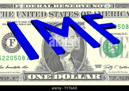 3D illustrazione del FMI il titolo su un Dollaro come sfondo Foto Stock