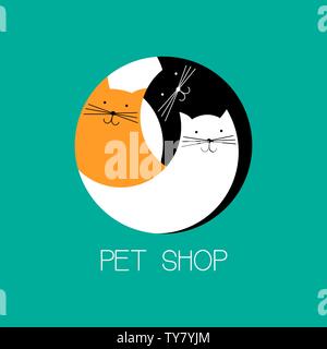 Tre gatti, vettore logo. Logotipo pet shop, animal shelter, hotel per gatti. Illustrazione Vettoriale