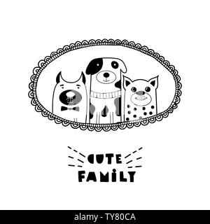 Scheda divertenti con simpatici cani volti e caratteri simpatici famiglia!!! Illustrazione Vettoriale. Possono essere utilizzare per T-shirt stampa, bambino libri e carte. Illustrazione Vettoriale