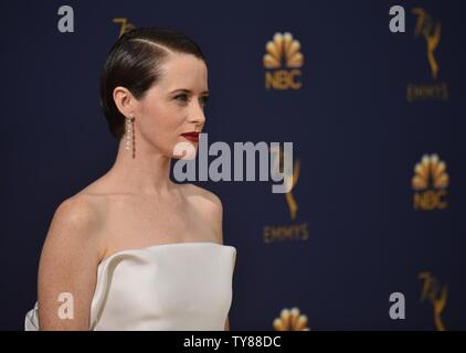 Attore Claire Foy assiste il settantesimo annuale di Primetime Emmy Award presso il Teatro di Microsoft nel centro di Los Angeles il 17 settembre 2018. Foto di Christine masticare/UPI Foto Stock