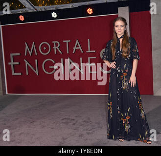 Hera Hilmar assiste la premiere di 'Mortal motori' al Regency Village Theatre di Los Angeles, la California il 5 dicembre 2018. Foto di Chris Chew/UPI Foto Stock