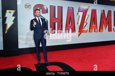 Zachary Levi assiste la premiere mondiale di 'Shazam!" presso la leva TCL Chinese Theatre di Los Angeles, la California il 28 marzo 2019. Foto di Chris Chew/UPI Foto Stock