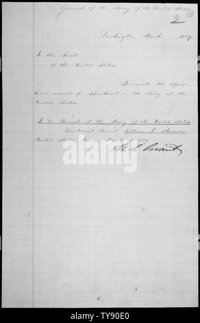 Messaggio del presidente Ulysses S. Grant Nominare William T. Sherman per essere generale dell'esercito degli Stati Uniti, 03/05/1869 Foto Stock