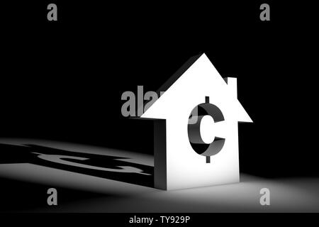 3d illustrazione modello di casa con il simbolo della valuta Foto Stock