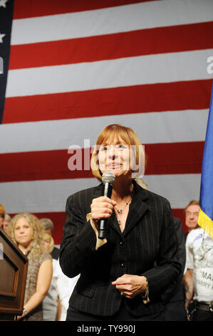 Il repubblicano del senato Panagiotis candidato angolo ammette la sua corsa contro il leader della maggioranza del Senato Harry Reid durante lo Stato di Nevada repubblicano election night party a Las Vegas, Nevada, il 2 novembre 2010. UPI/Eileen Yamada Foto Stock