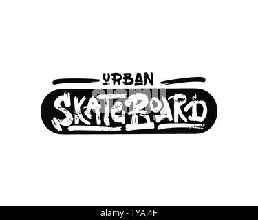 Skateboard urbano vecchia scuola lettering del vettore. Vernice secca pennellata guidatore di skateboard slogan. Inchiostro nero texture strisci di frase. Illustrazione Vettoriale