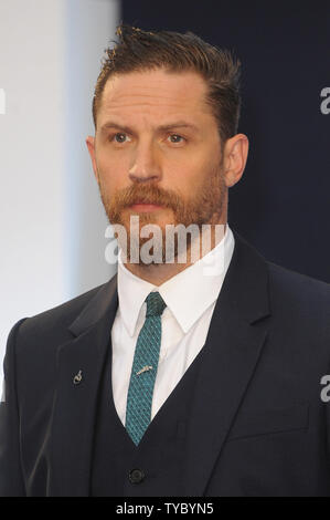 Attore inglese Tom Hardy assiste la Premiere mondiale di 'Legenda' di Odeon Leicester Square a Londra il 3 settembre 2015. Foto di Paul Treadway/UPI Foto Stock