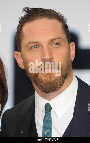 Attore inglese Tom Hardy assiste la Premiere mondiale di 'Legenda' di Odeon Leicester Square a Londra il 3 settembre 2015. Foto di Paul Treadway/UPI Foto Stock