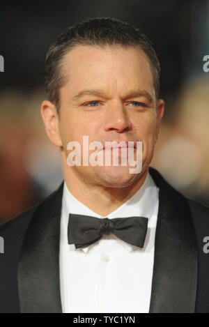 Attore americano Matt Damon assiste l'EE British Academy Film Awards 2016 presso la Royal Opera House di Londra il 14 febbraio 2016. Foto di Paul Treadway/ UPI Foto Stock
