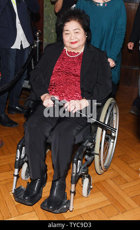 Destinatario del Premio Nobel per la Pace 2017, Giapponese Setsuko Thurlow, superstite dei bombardamenti atomici di Hiroshima partecipa a una conferenza stampa presso l'Istituto Nobel a Oslo il 9 dicembre 2017. Foto di Rune Hellestad/ UPI Foto Stock