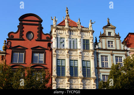 Case sul Mercato Lungo, Dlugi Targ, Casa Dorata, città vecchia, Danzica Pommerania, Polonia Foto Stock