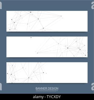 Le molecole di astratta banner impostato con linee, punti, cerchi, poligoni. Il design del vettore di comunicazione di rete sullo sfondo. Futuristico scienza digitale Illustrazione Vettoriale