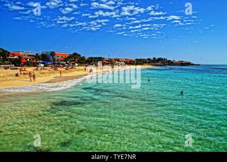 La spiaggia principale di Santa Maria, Isola di Sal, Capo Verde Foto Stock