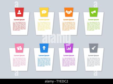 Infografico business design concept illustrazione vettoriale con 8 opzioni o le fasi o processi rappresentano il flusso di lavoro o di diagramma Illustrazione Vettoriale