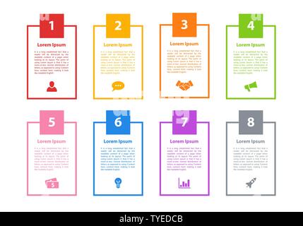 Infografico business design concept illustrazione vettoriale con 8 opzioni o le fasi o processi rappresentano il flusso di lavoro o di diagramma Illustrazione Vettoriale