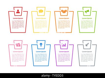 Infografico business design concept illustrazione vettoriale con 8 opzioni o le fasi o processi rappresentano il flusso di lavoro o di diagramma Illustrazione Vettoriale