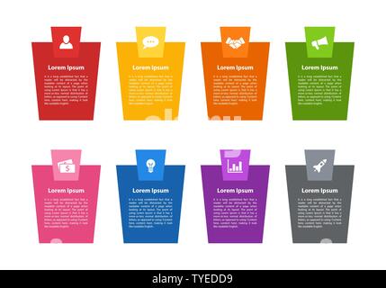 Infografico business design concept illustrazione vettoriale con 8 opzioni o le fasi o processi rappresentano il flusso di lavoro o di diagramma Illustrazione Vettoriale