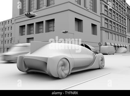 Il rendering di argilla di auto berlina guida guida su strada. Autostop concetto. Il rendering 3D'immagine. Foto Stock