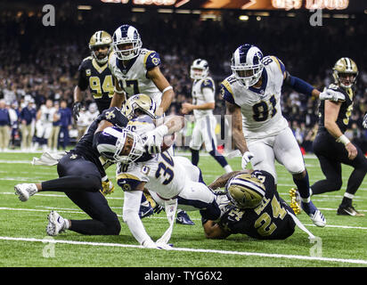 Los Angeles Rams running back Todd (Gurley 30) punteggi contro i New Orleans Saints in ritardo nel primo semestre presso la Mercedes-Benz Superdome di New Orleans il 20 gennaio 2019. Foto di Mark Wallheiser/UPI Foto Stock