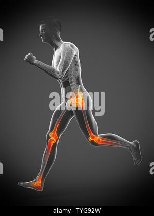 3D Rendering accurato dal punto di vista medico illustrazione di un runner giunti doloroso Foto Stock