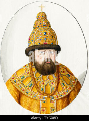 Tsar Alexis i della Russia, 1629-1676, mano colorata, incisione di ritratto, 1600-1899 Foto Stock