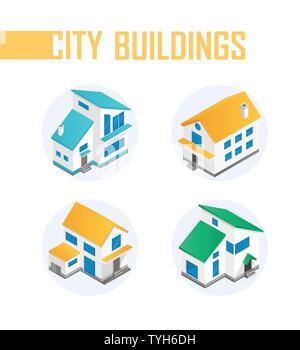Gli edifici della città - moderno vettore colorati elementi isometrica Illustrazione Vettoriale