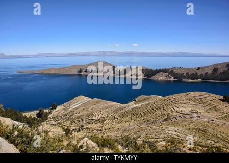 Tradizionali terrazzamenti Inca su Isla del Sol, il lago Titicaca, Bolivia Foto Stock